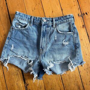 Zara Denim High Rise Frayed Shorts